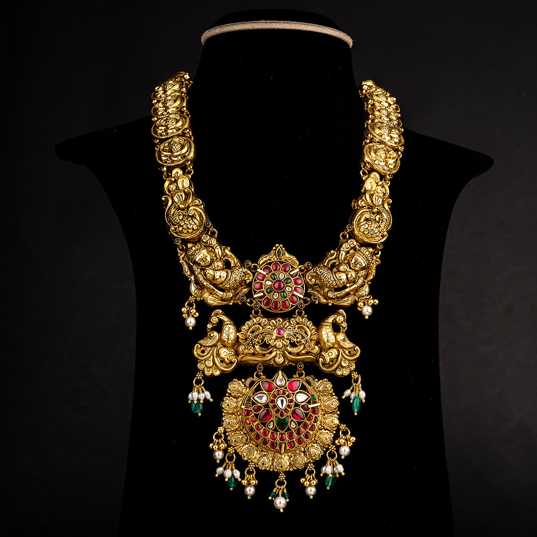 Nisha nakshi work haram, gold plated 92.5 silver nakshi work haram 