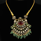 Margaret victorian silver CZ pendant, crafted with high-quality gold-plated silver featuring ruby, seed pearls, CZ and moissanite stones