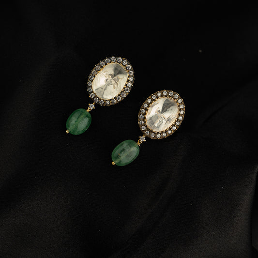 Zulika polki silver earrings, Crafted with high-quality gold-plated 92.5 silver featuring CZ and polki stones