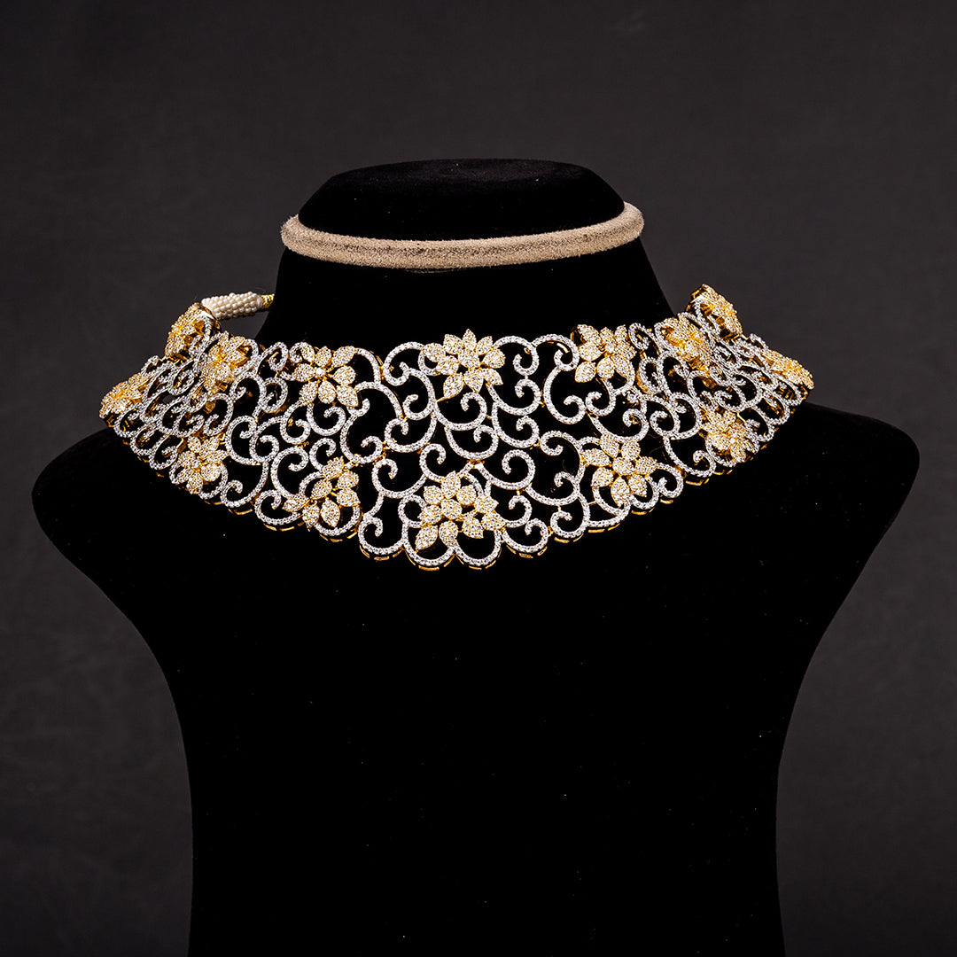 Isra CZ Choker Necklace, Gold plated 92.5 silver cz choker necklace featuring timeless cz stones