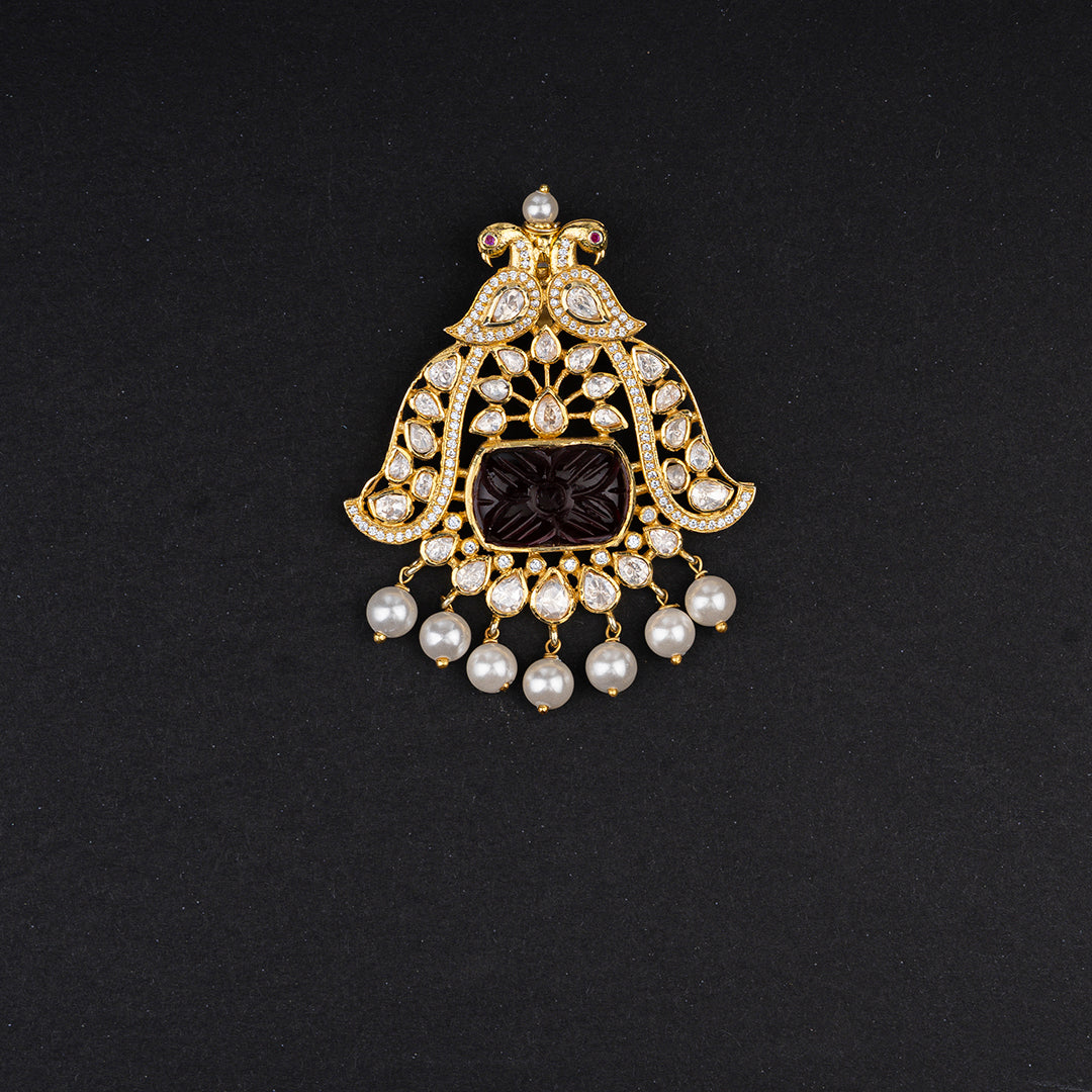 Yukta silver pendant, 92.5 silver pendant, gold plated silver pendant featuring moissanite, cz, pearls and tourmaline stones