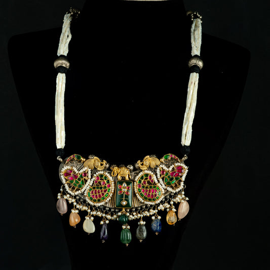 Aria pearls haram, crafted with high-quality gold-plated 92.5 silver, traditional pearl haram with kundan designs
